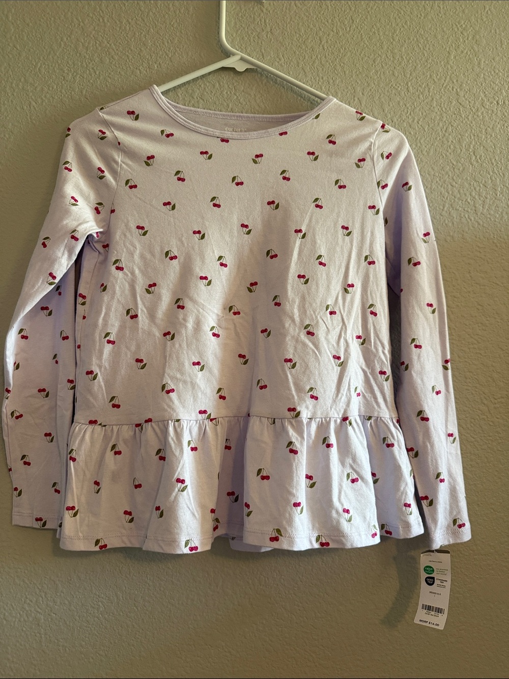 Carter's Lavender Long-Sleeve Peplum Top with Red Cherry Print